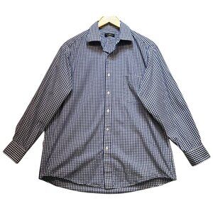 Club Room Men's Preppy Office Button Up Shirt Sz 16.5 Blue White Check
